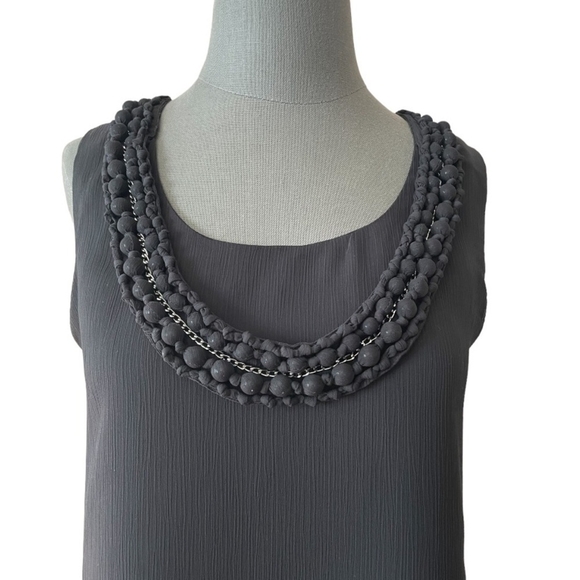 Black Sheer Tank Blouse DANA BUCHMAN Sleeveless T- Shirt Chain Detail Collar Top - Picture 4 of 6